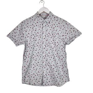 PLUGG Shirt Mens Small Red Lobster Print Button‎ Front Short Sleeve Top Pocket